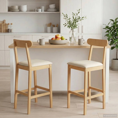 Barkruk 2 st Natuurlijk en Beige Massief Rubberhout en Stof