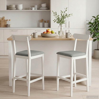 Barkruk 2 st Wit en Grijs Massief Rubberhout en Stof
