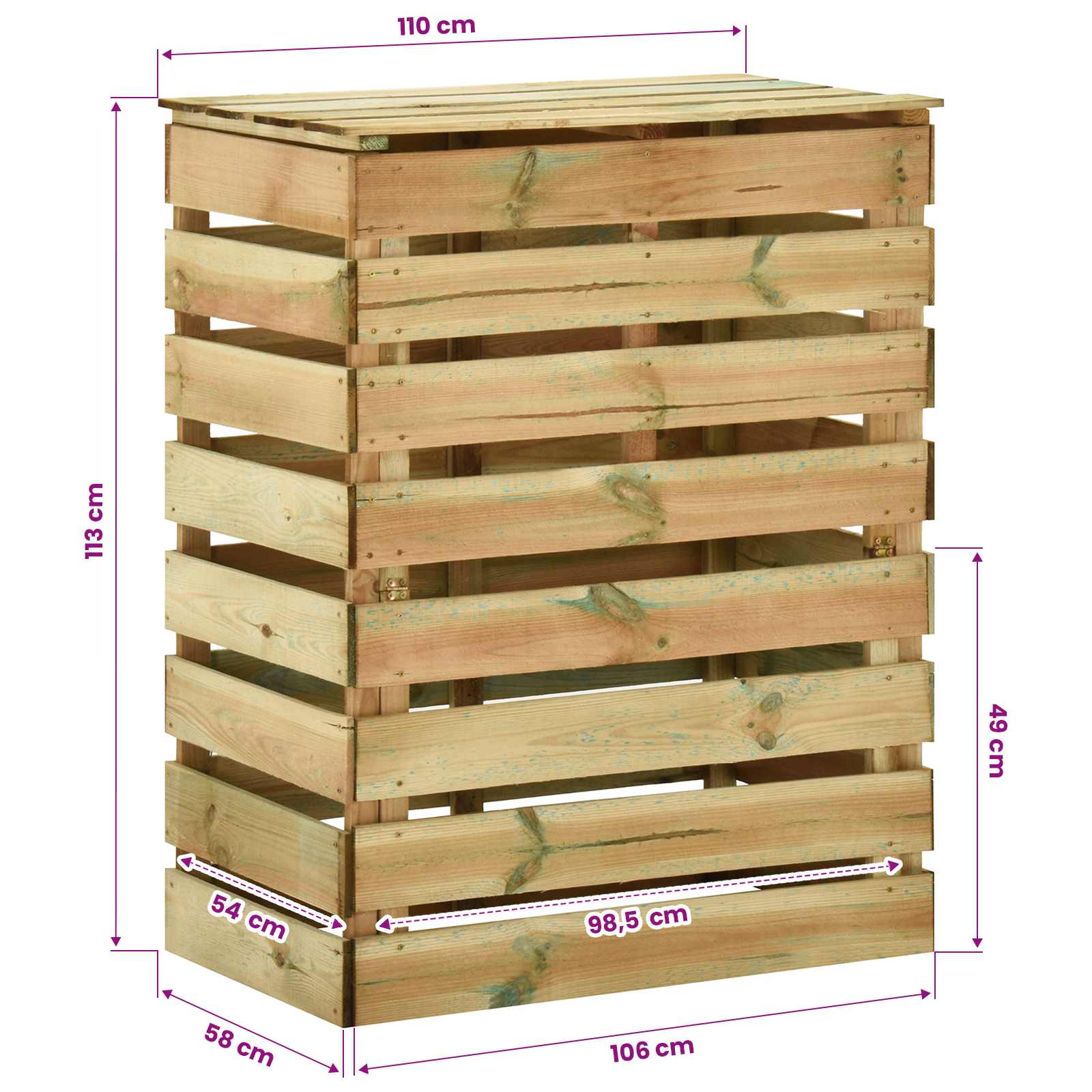 Compostbak met lattenrooster Groen 110 x 58 x 113 cm Massief grenenhout