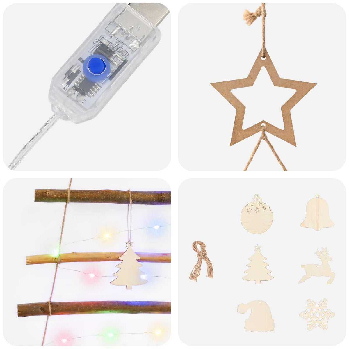 Hangende Kerstboom 90 cm 30 LED's Meerkleurig Massief essenhout