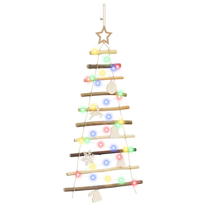 Hangende Kerstboom 90 cm 30 LED's Meerkleurig Massief essenhout