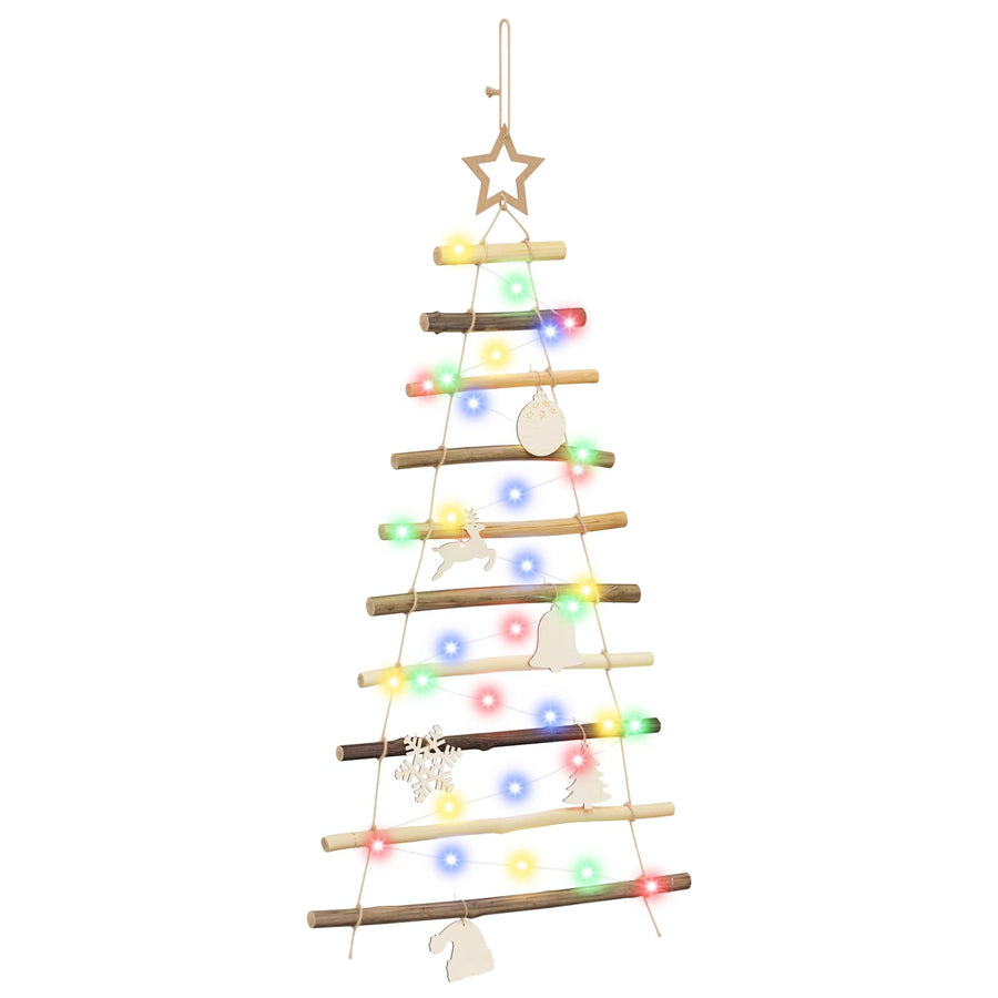 Hangende Kerstboom 90 cm 30 LED's Meerkleurig Massief essenhout