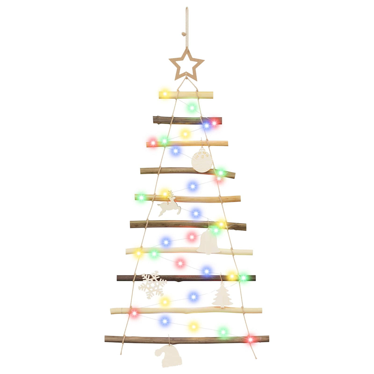Hangende Kerstboom 90 cm 30 LED's Meerkleurig Massief essenhout