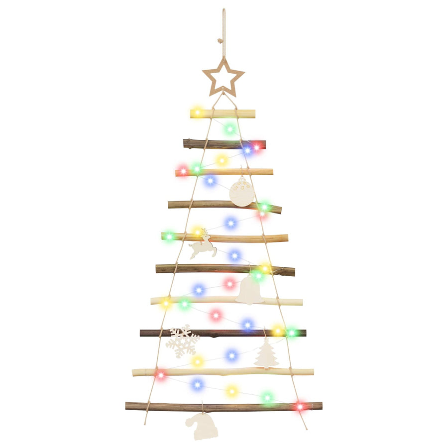 Hangende Kerstboom 90 cm 30 LED's Meerkleurig Massief essenhout