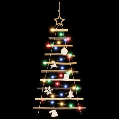 Hangende Kerstboom 90 cm 30 LED's Meerkleurig Massief essenhout