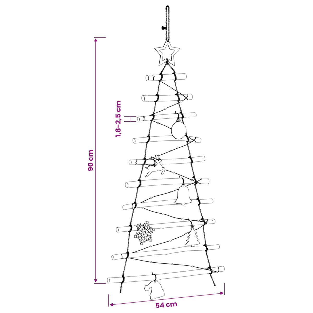 Hangende Kerstboom 90 cm 30 LED's Meerkleurig Massief essenhout