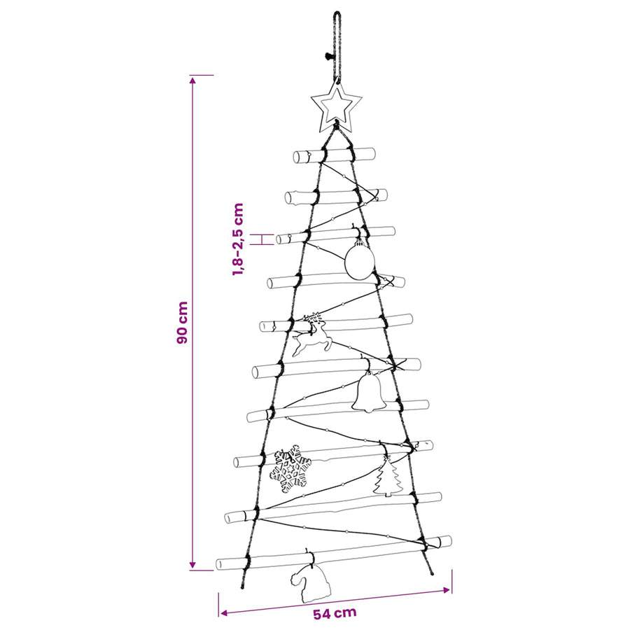 Hangende Kerstboom 90 cm 30 LED's Meerkleurig Massief essenhout