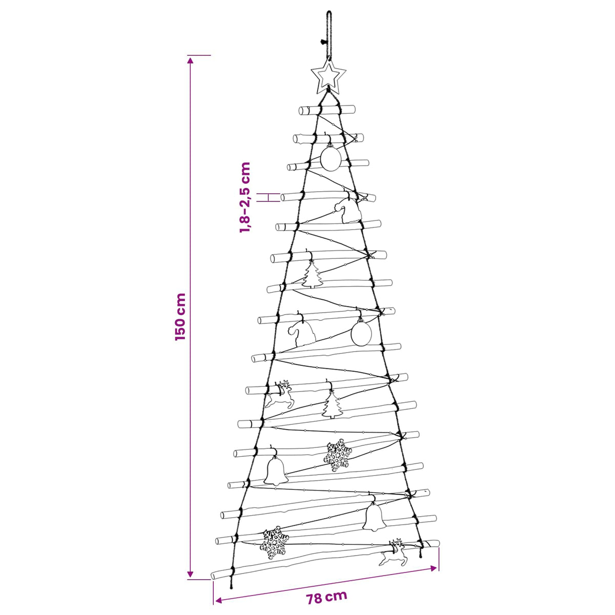 Hangende Kerstboom 150 cm 80 LED's Meerkleurig