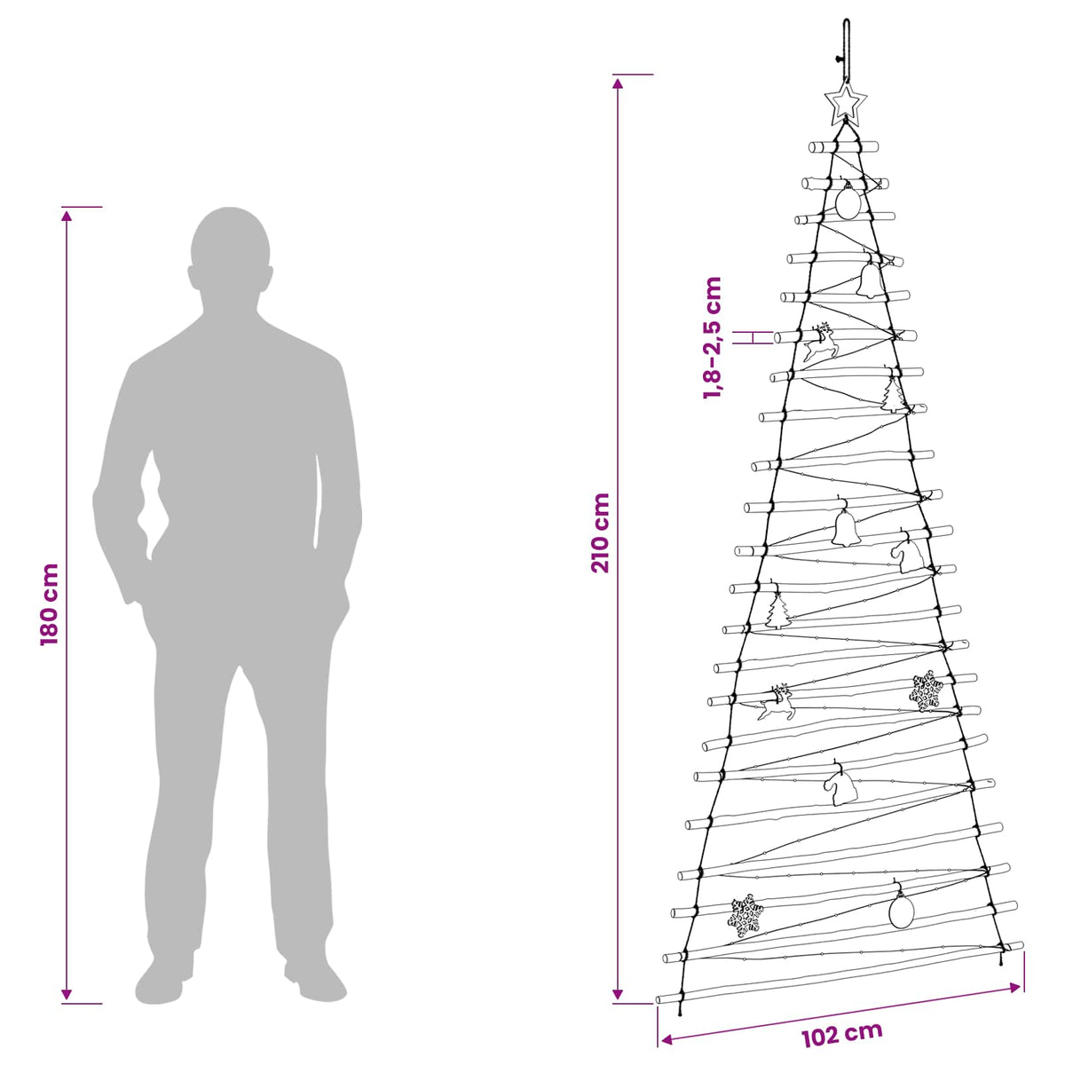 Hangende Kerstboom 210 cm 130 LED's Meerkleurig