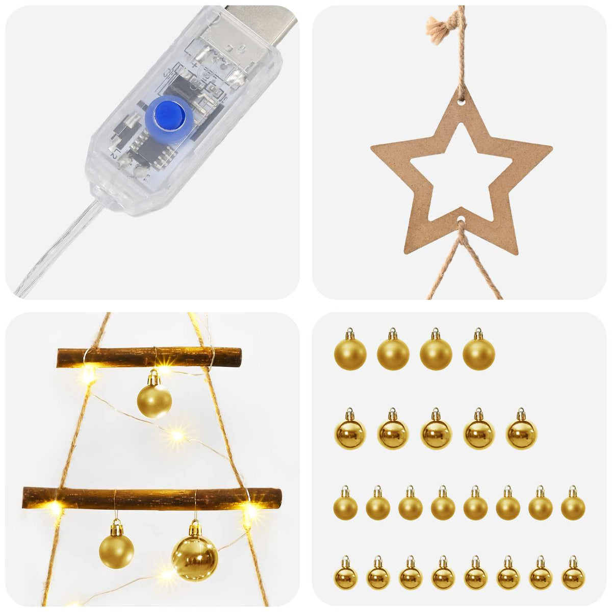 Hangende kerstboom met ballen 90 cm 30 LED's Warmwit