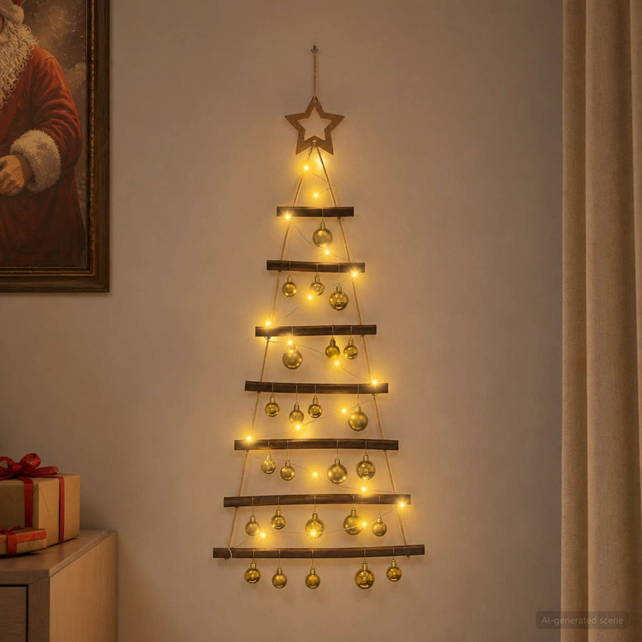 Hangende kerstboom met ballen 90 cm 30 LED's Warmwit