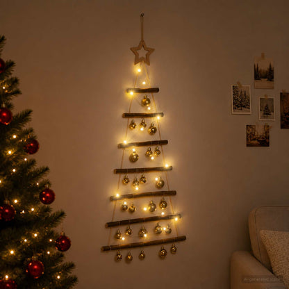 Hangende kerstboom met ballen 90 cm 30 LED's Warmwit