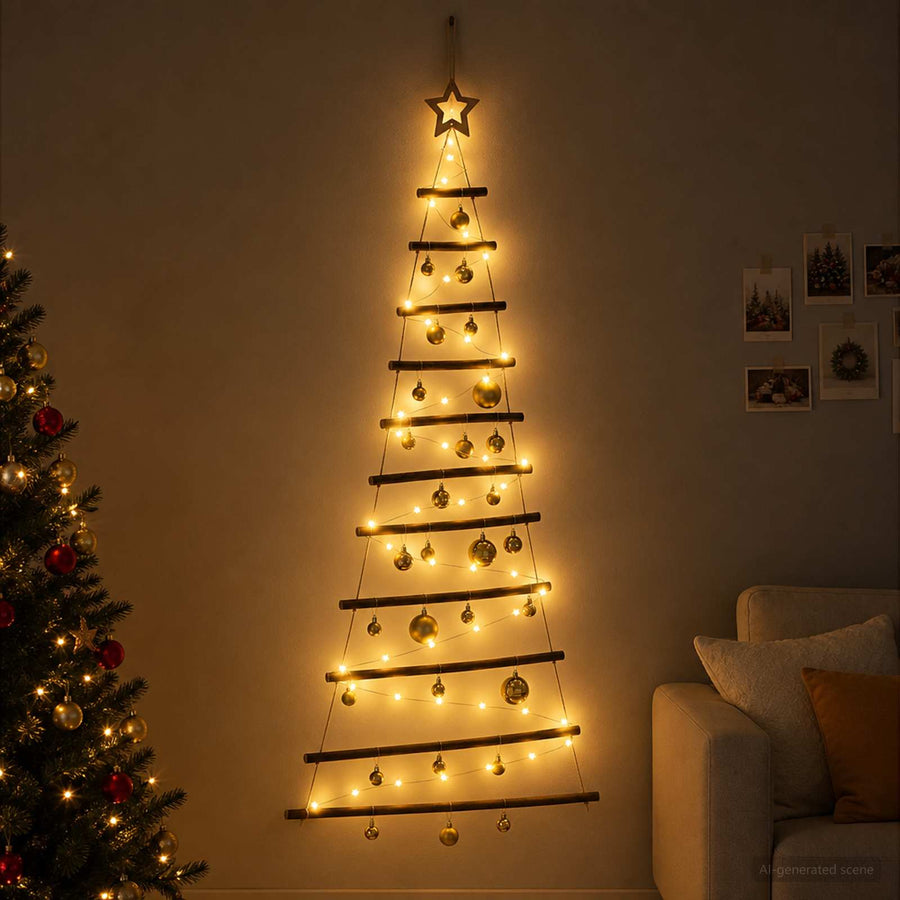 Hangende kerstboom met ballen 150 cm 80 LED's Warmwit