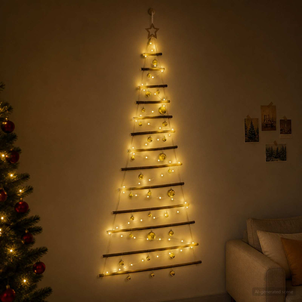 Hangende kerstboom met ballen 180 cm 100 LED's Warmwit