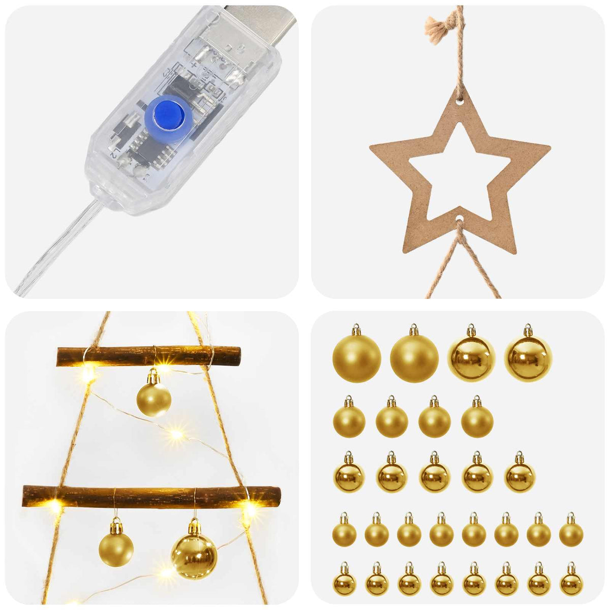 Hangende kerstboom met ballen 210 cm 130 LED's Warmwit
