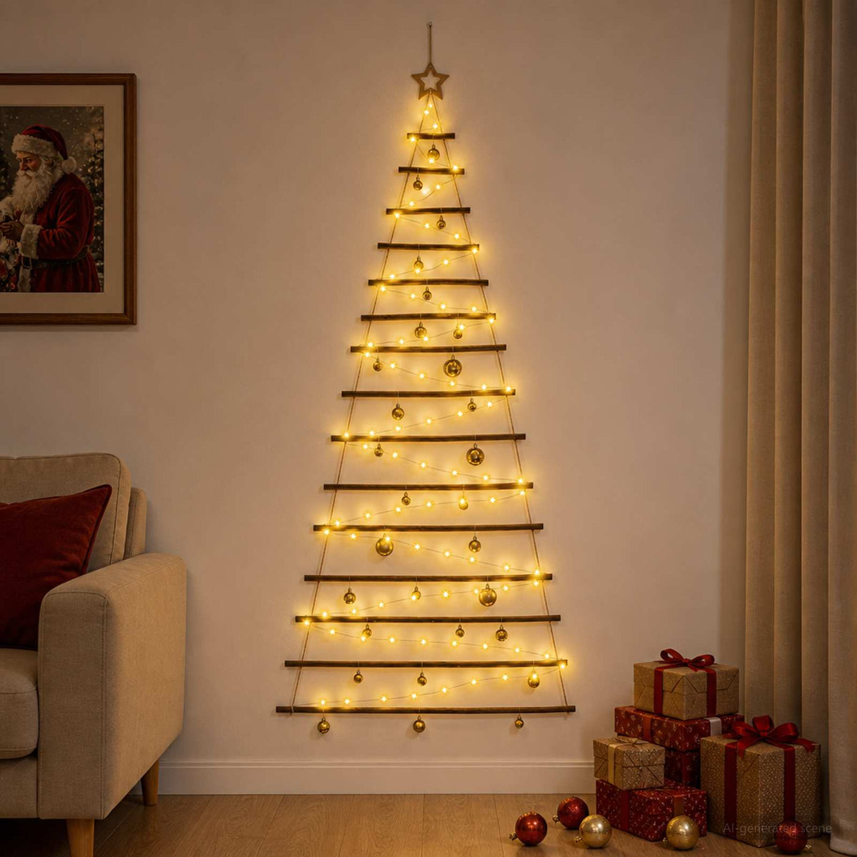 Hangende kerstboom met ballen 210 cm 130 LED's Warmwit