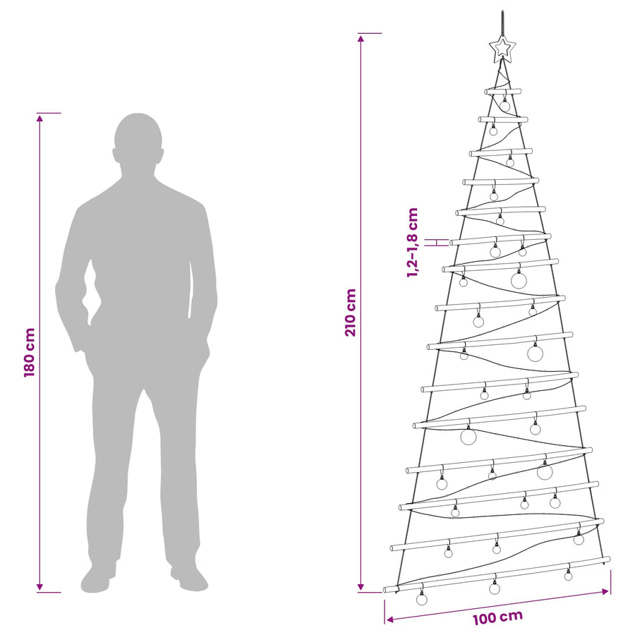 Hangende kerstboom met ballen 210 cm 130 LED's Warmwit