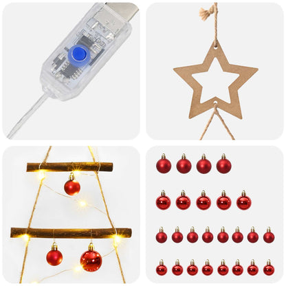 Hangende kerstboom met ballen 120 cm 50 LED's Warmwit