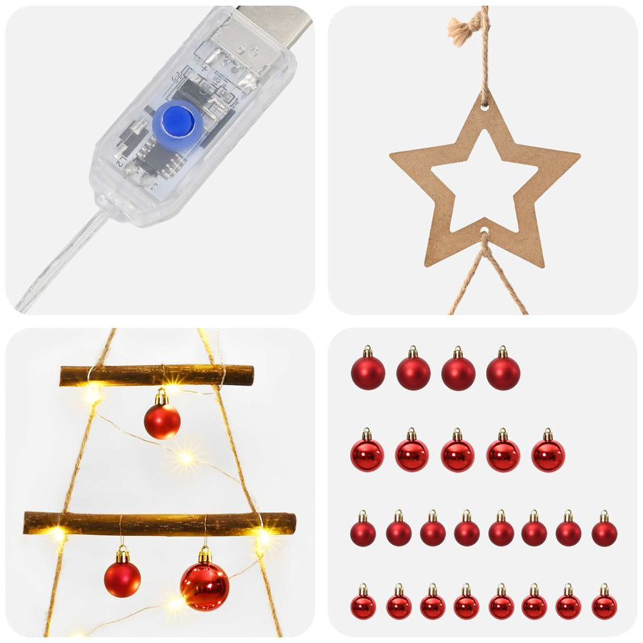 Hangende kerstboom met ballen 120 cm 50 LED's Warmwit