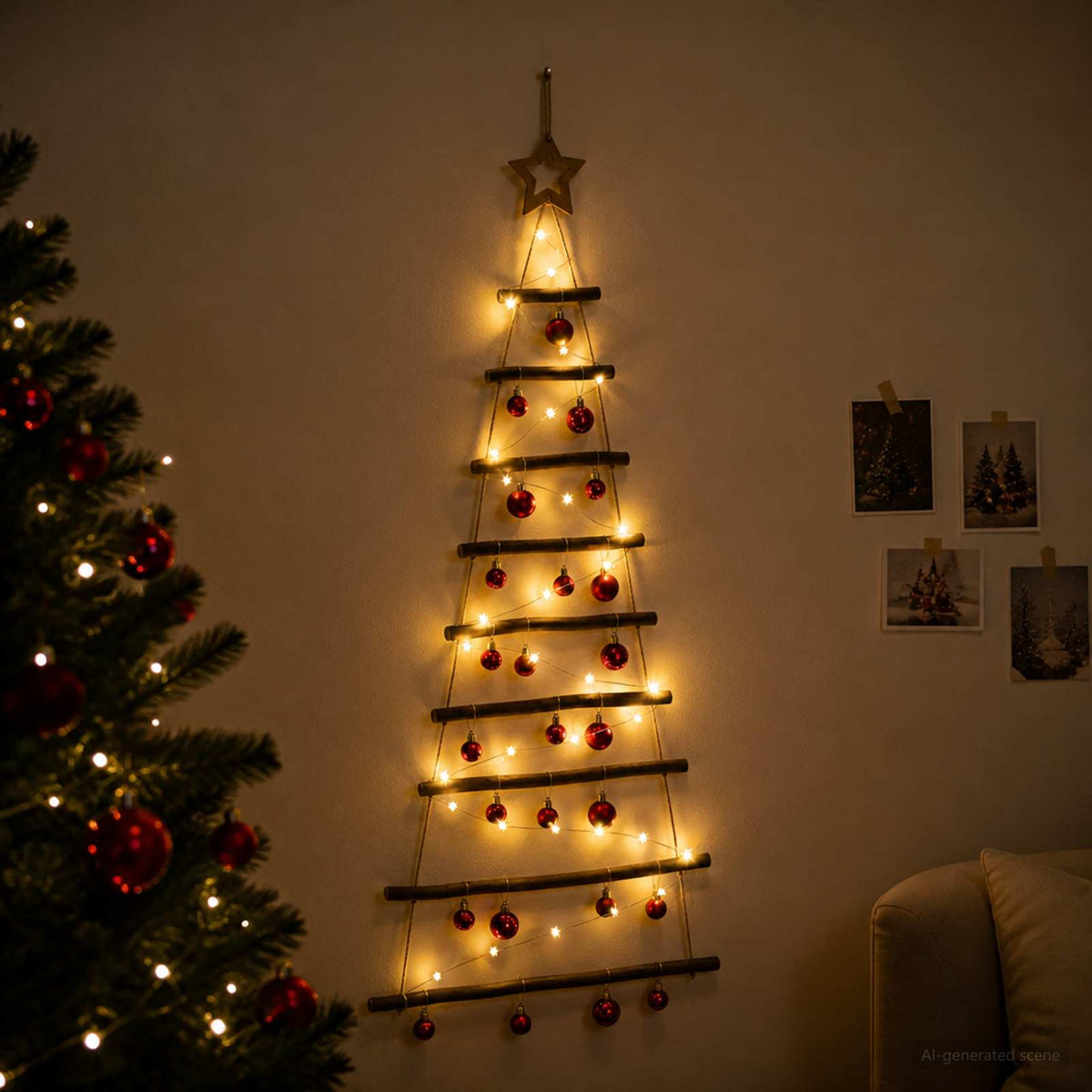 Hangende kerstboom met ballen 120 cm 50 LED's Warmwit