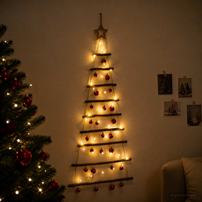 Hangende kerstboom met ballen 120 cm 50 LED's Warmwit