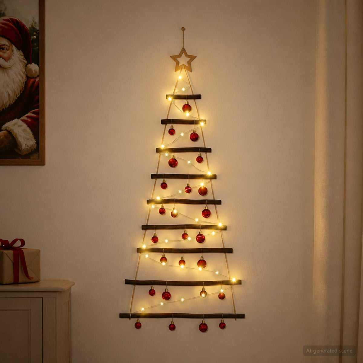 Hangende kerstboom met ballen 120 cm 50 LED's Warmwit