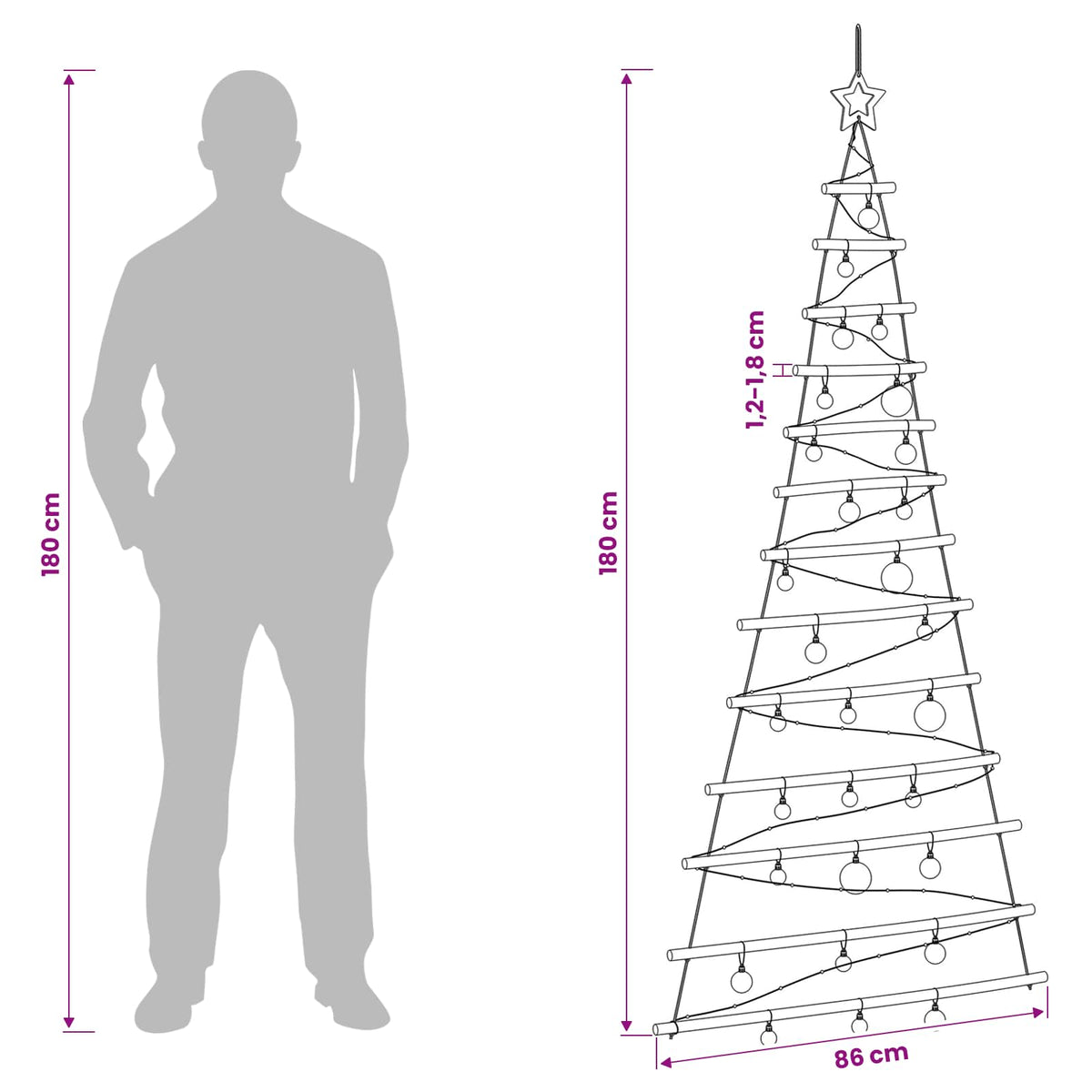Hangende kerstboom met ballen 180 cm 100 LED's Warmwit