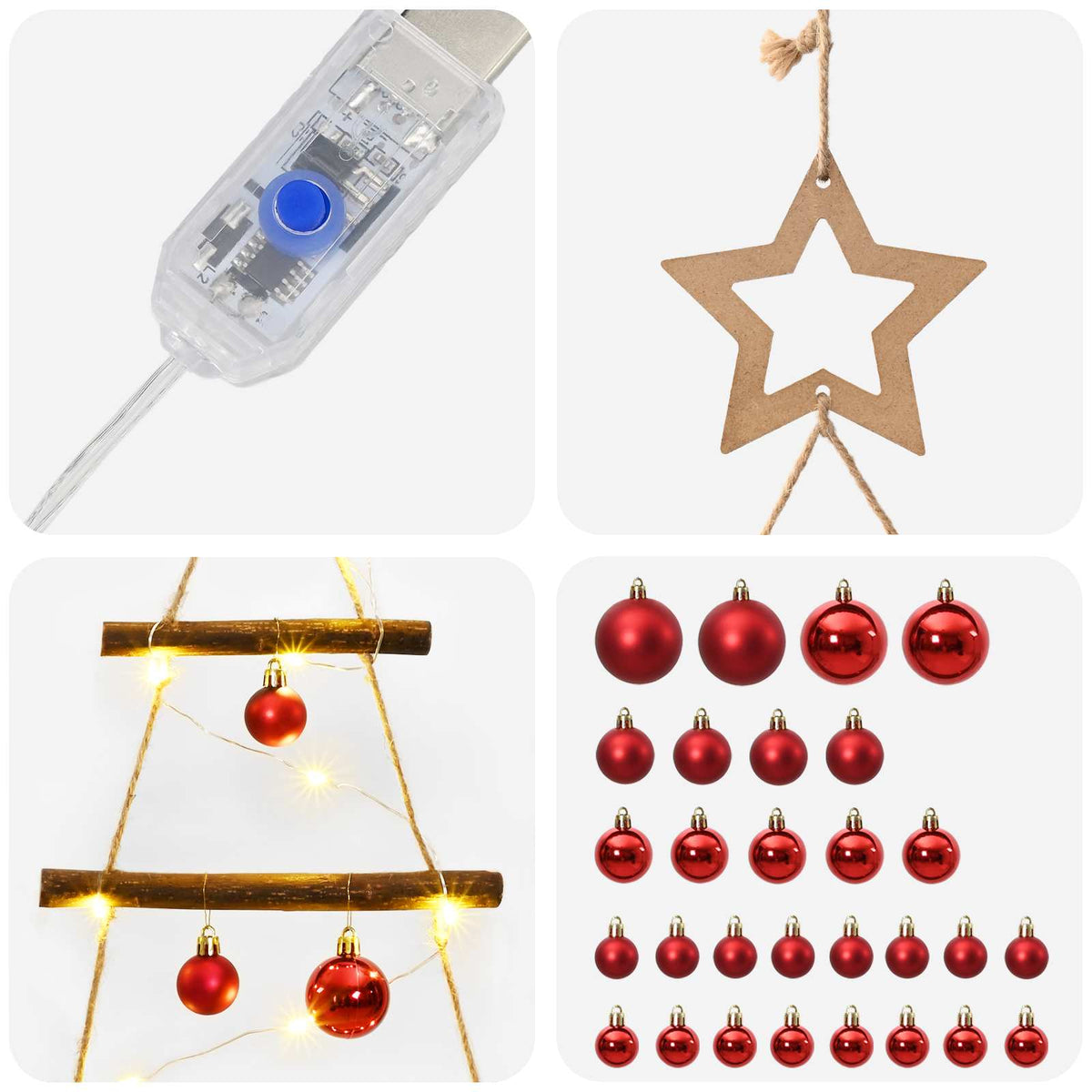 Hangende kerstboom met ballen 210 cm 130 LED's Warmwit