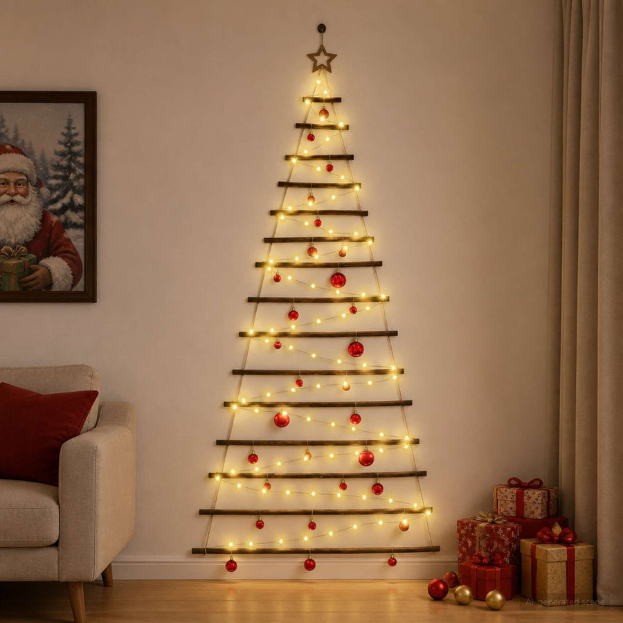 Hangende kerstboom met ballen 210 cm 130 LED's Warmwit