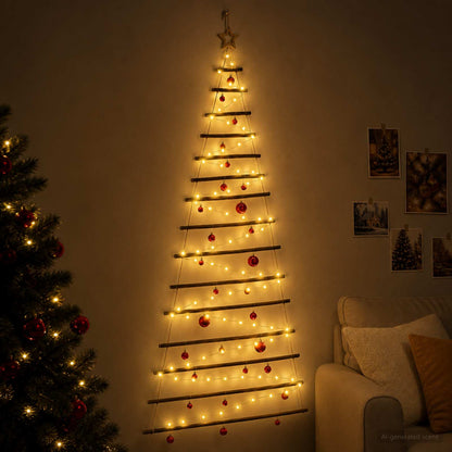 Hangende kerstboom met ballen 210 cm 130 LED's Warmwit