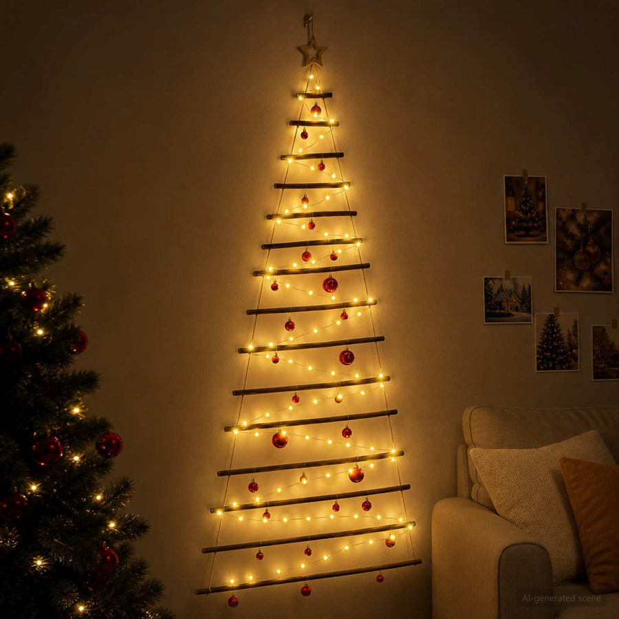 Hangende kerstboom met ballen 210 cm 130 LED's Warmwit