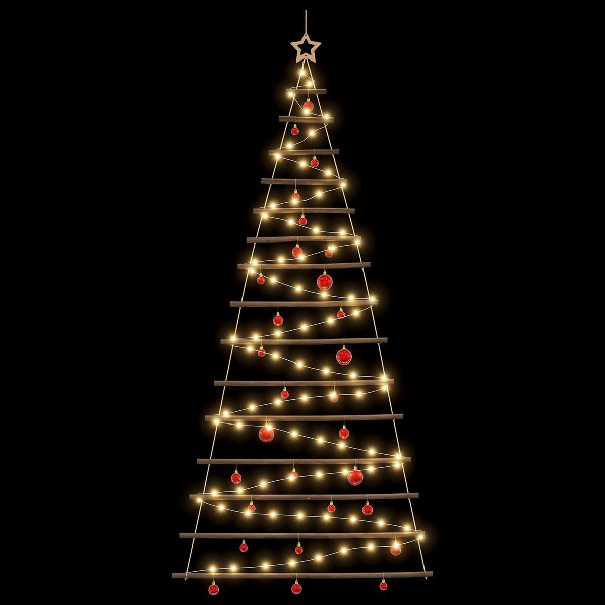 Hangende kerstboom met ballen 210 cm 130 LED's Warmwit