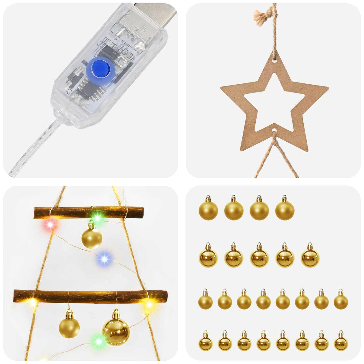Hangende kerstboom met ballen 120 cm 50 LED's Meerkleurig