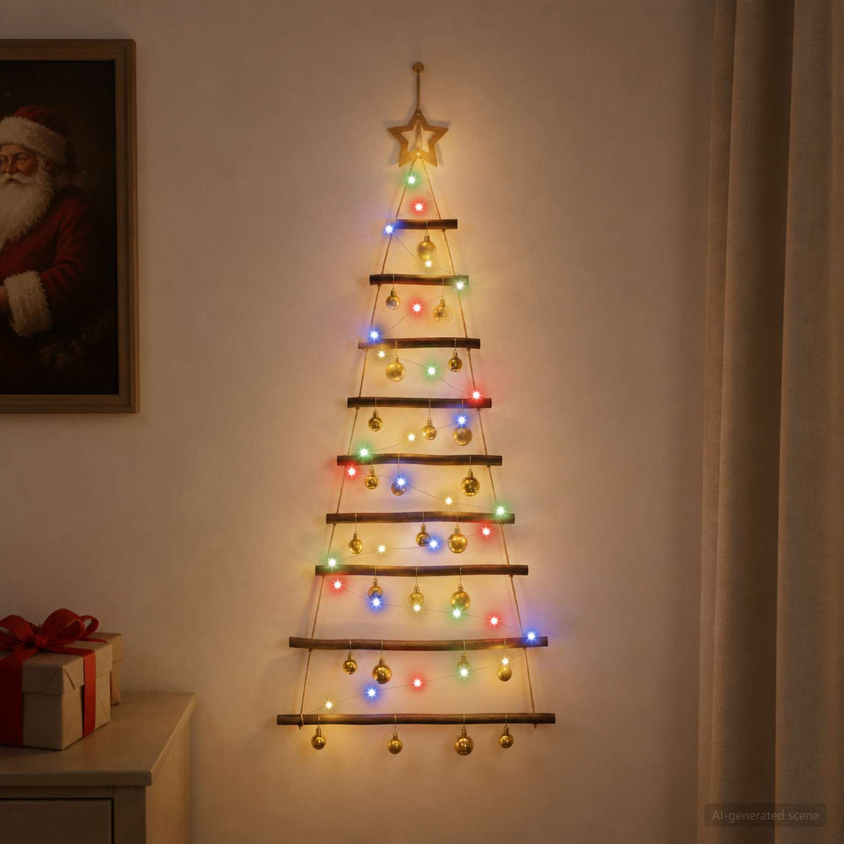 Hangende kerstboom met ballen 120 cm 50 LED's Meerkleurig