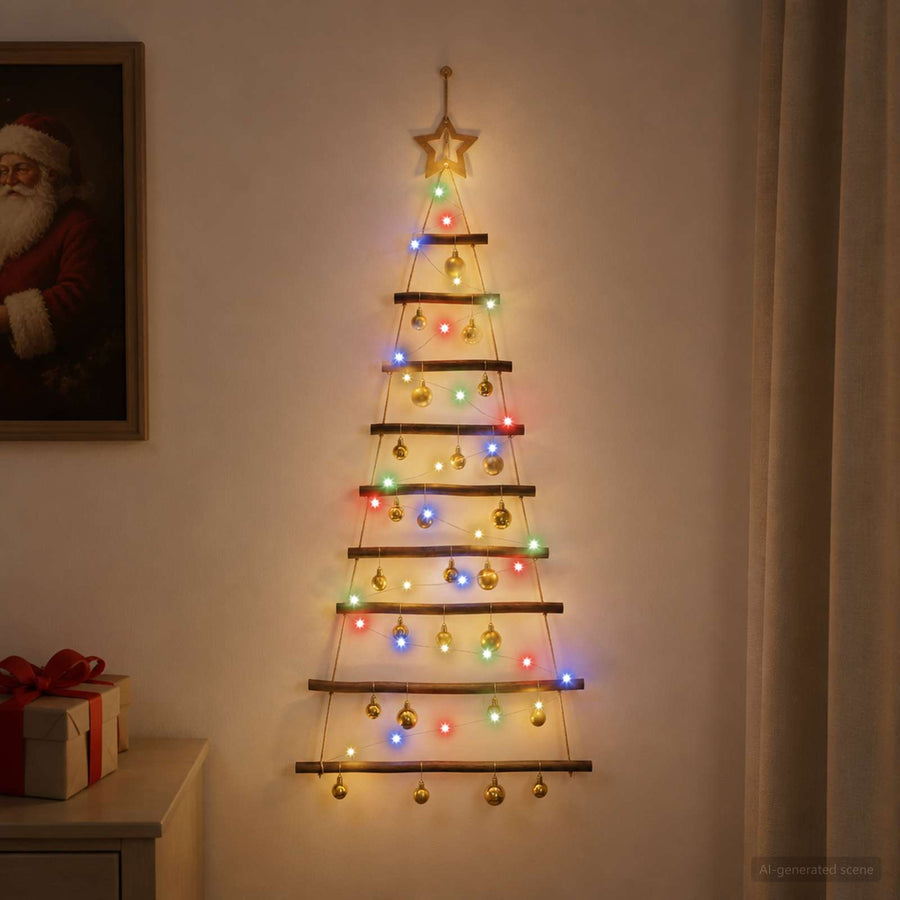 Hangende kerstboom met ballen 120 cm 50 LED's Meerkleurig