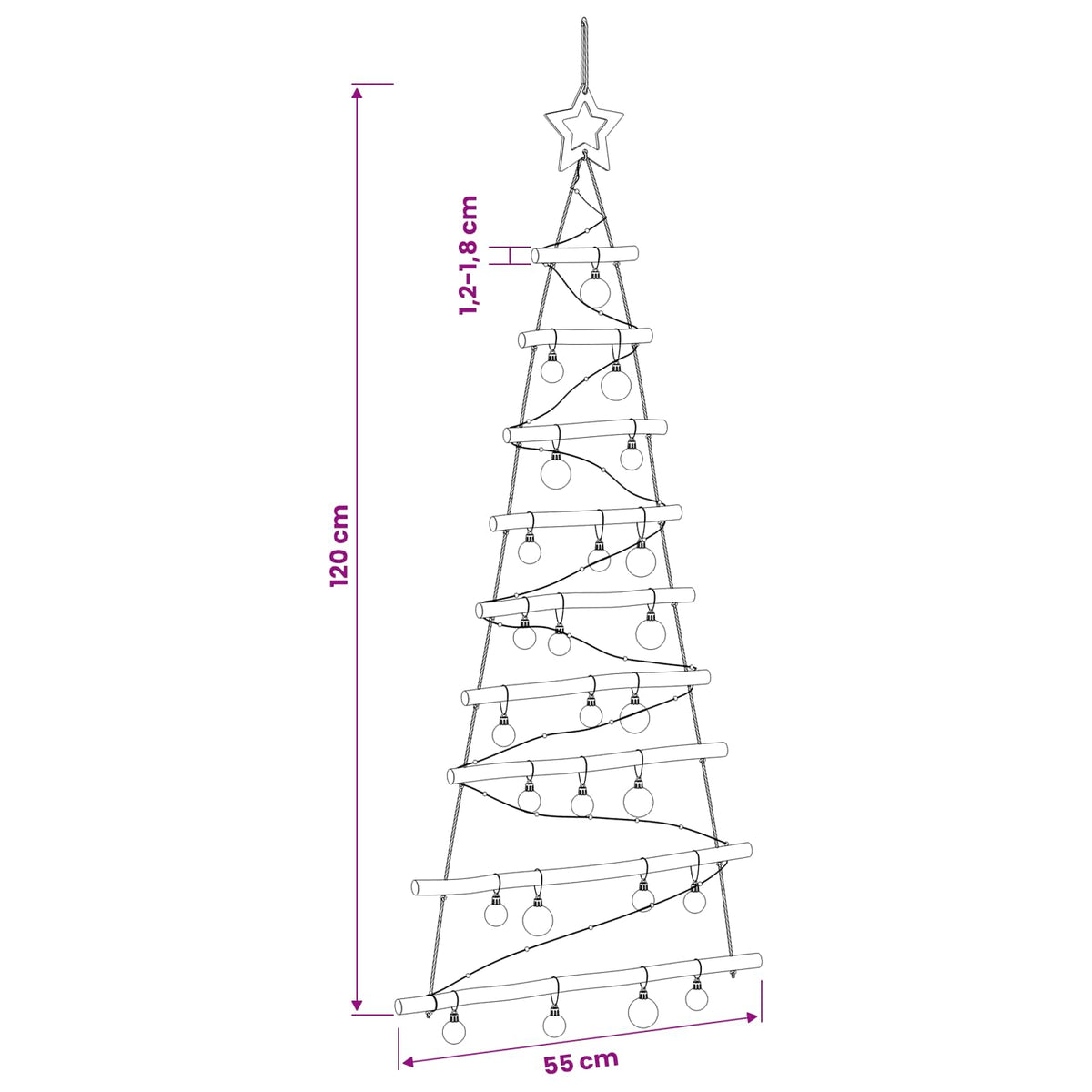 Hangende kerstboom met ballen 120 cm 50 LED's Meerkleurig