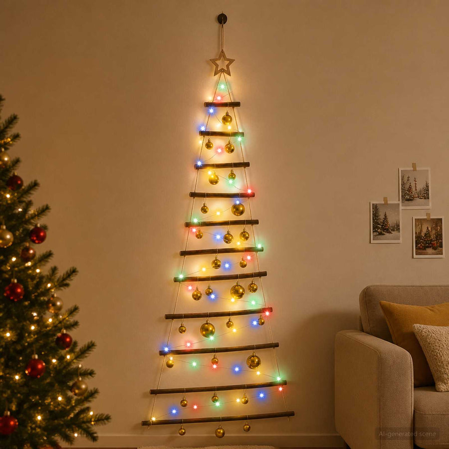 Hangende kerstboom met ballen 150 cm 80 LED's Meerkleurig
