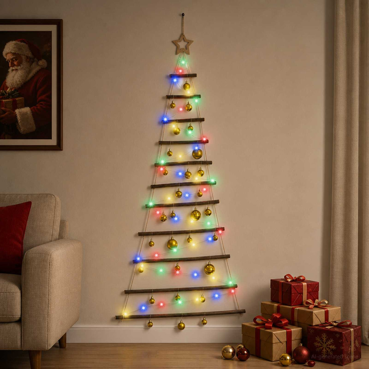 Hangende kerstboom met ballen 150 cm 80 LED's Meerkleurig