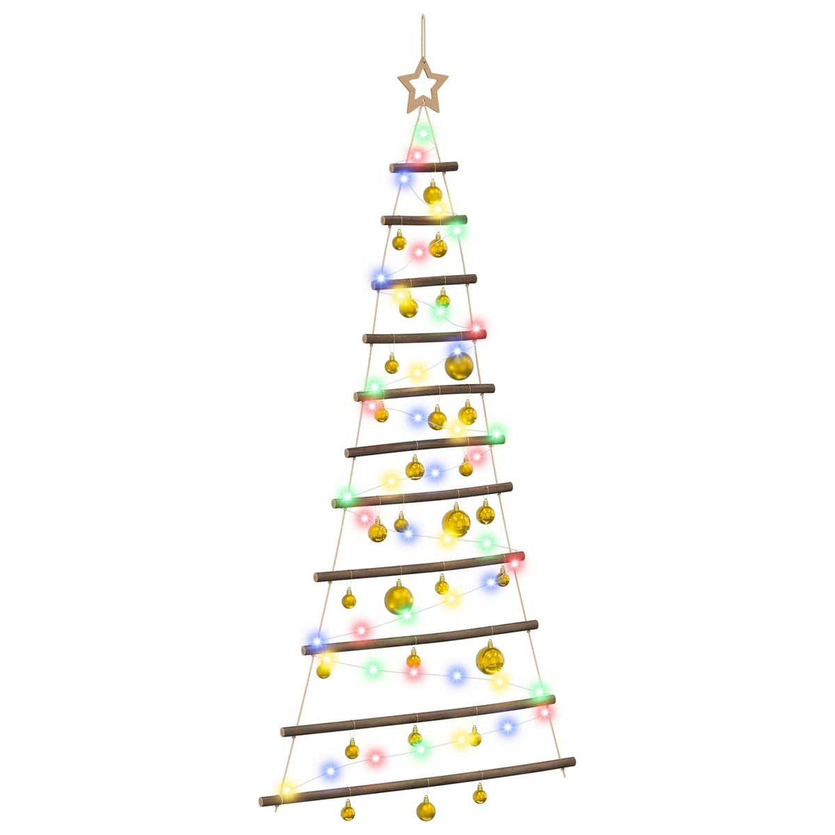 Hangende kerstboom met ballen 150 cm 80 LED's Meerkleurig