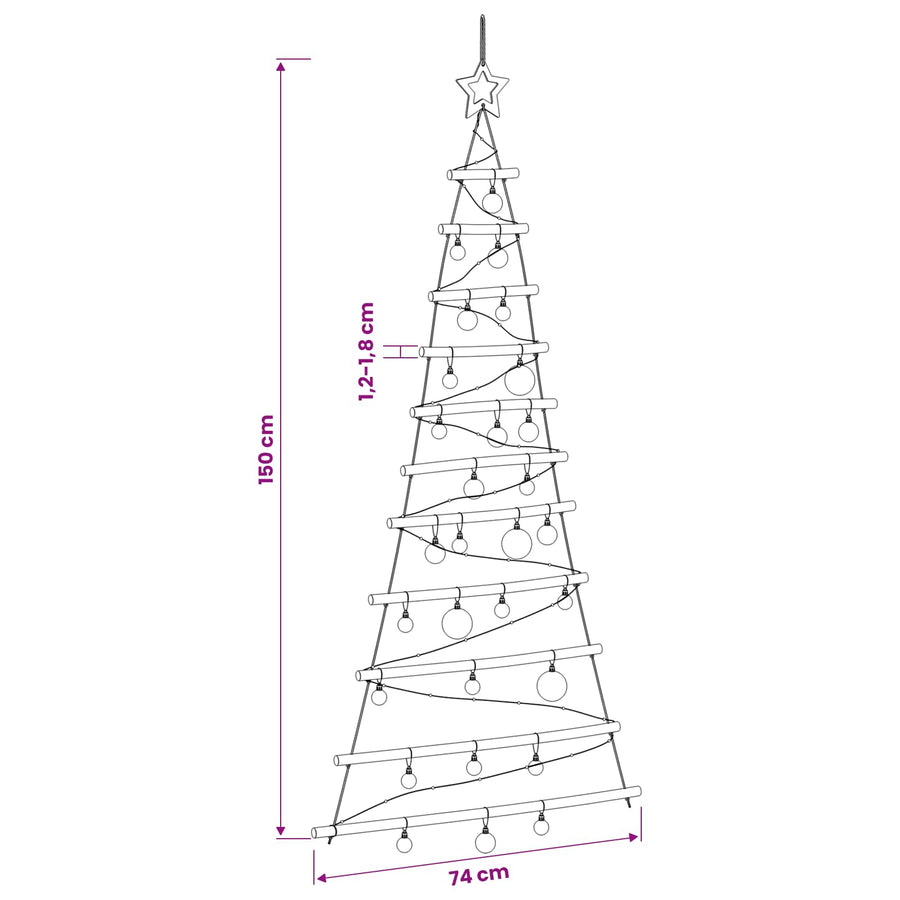 Hangende kerstboom met ballen 150 cm 80 LED's Meerkleurig