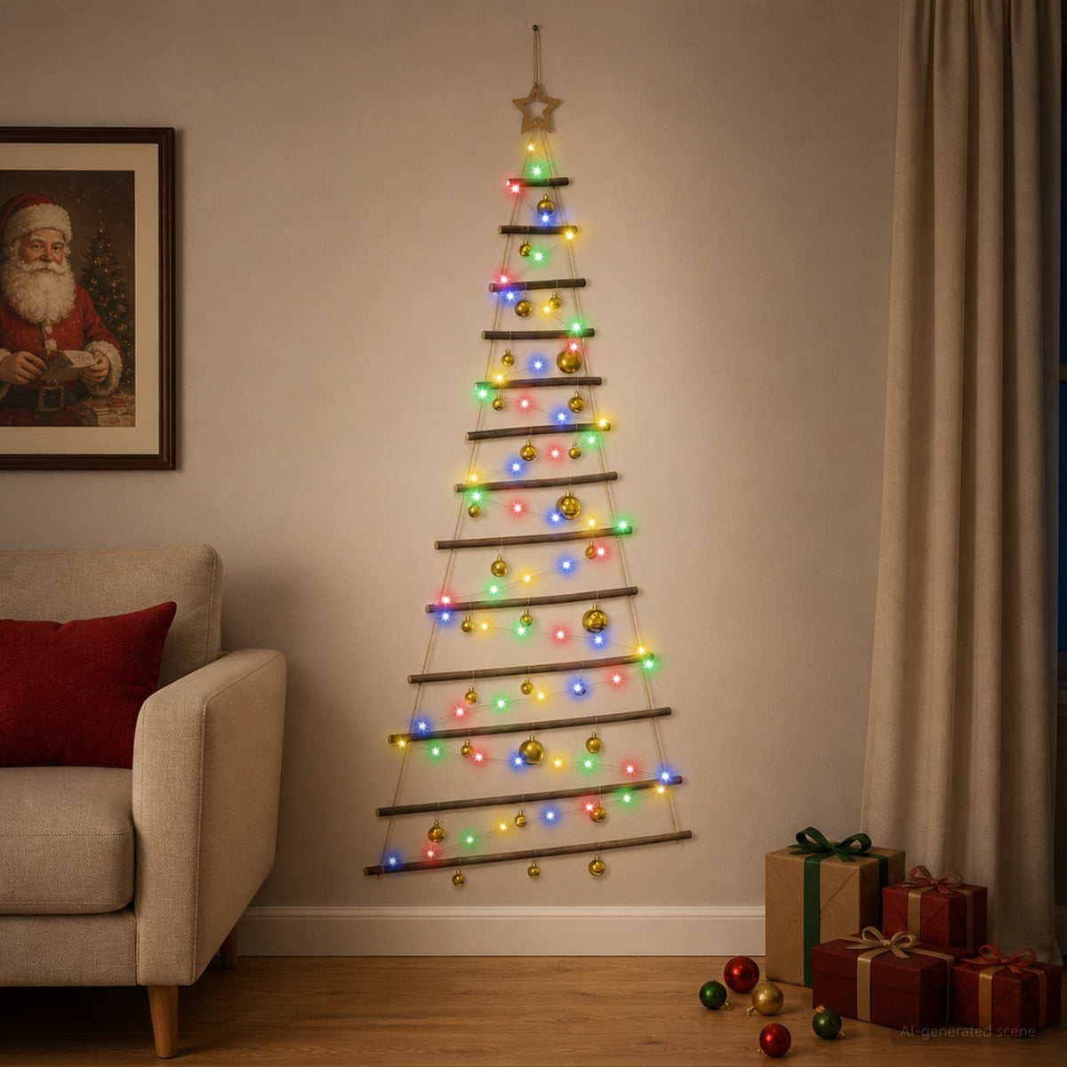 Hangende kerstboom met ballen 180 cm 100 LED's Meerkleurig