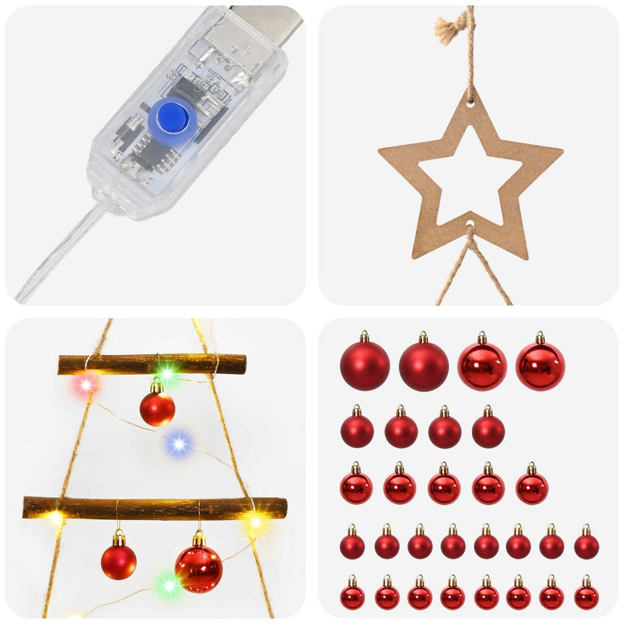 Hangende kerstboom met ballen 150 cm 80 LED's Meerkleurig