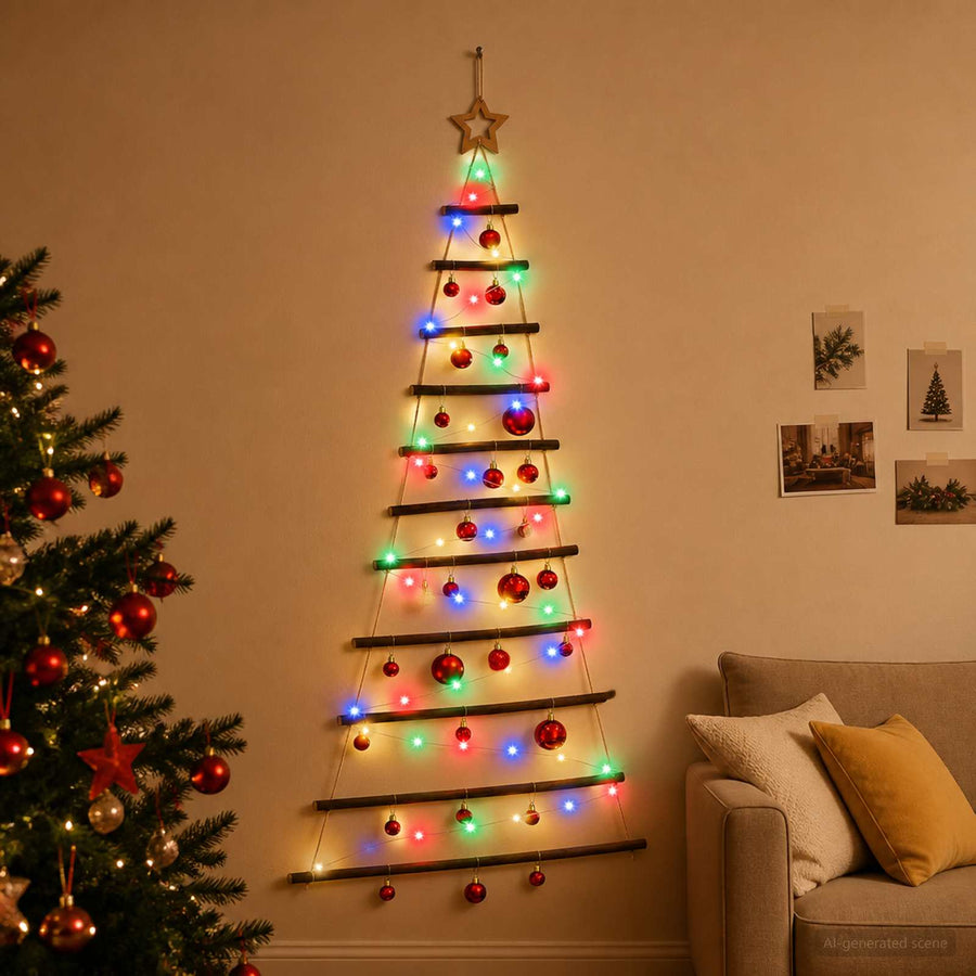 Hangende kerstboom met ballen 150 cm 80 LED's Meerkleurig