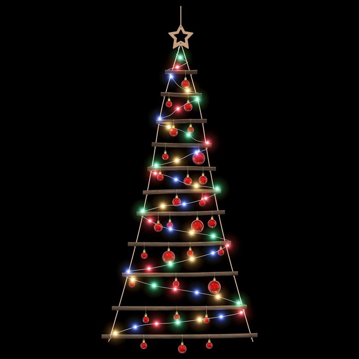 Hangende kerstboom met ballen 150 cm 80 LED's Meerkleurig