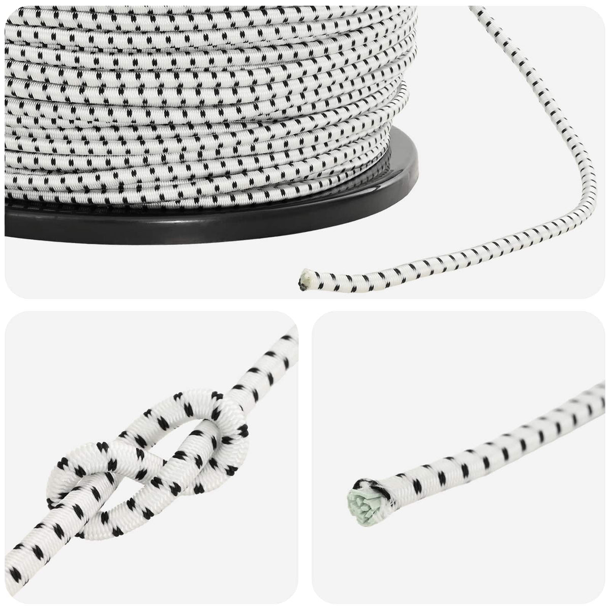 Bungee Koorden 4 mm Zwart en Wit PP en rubber