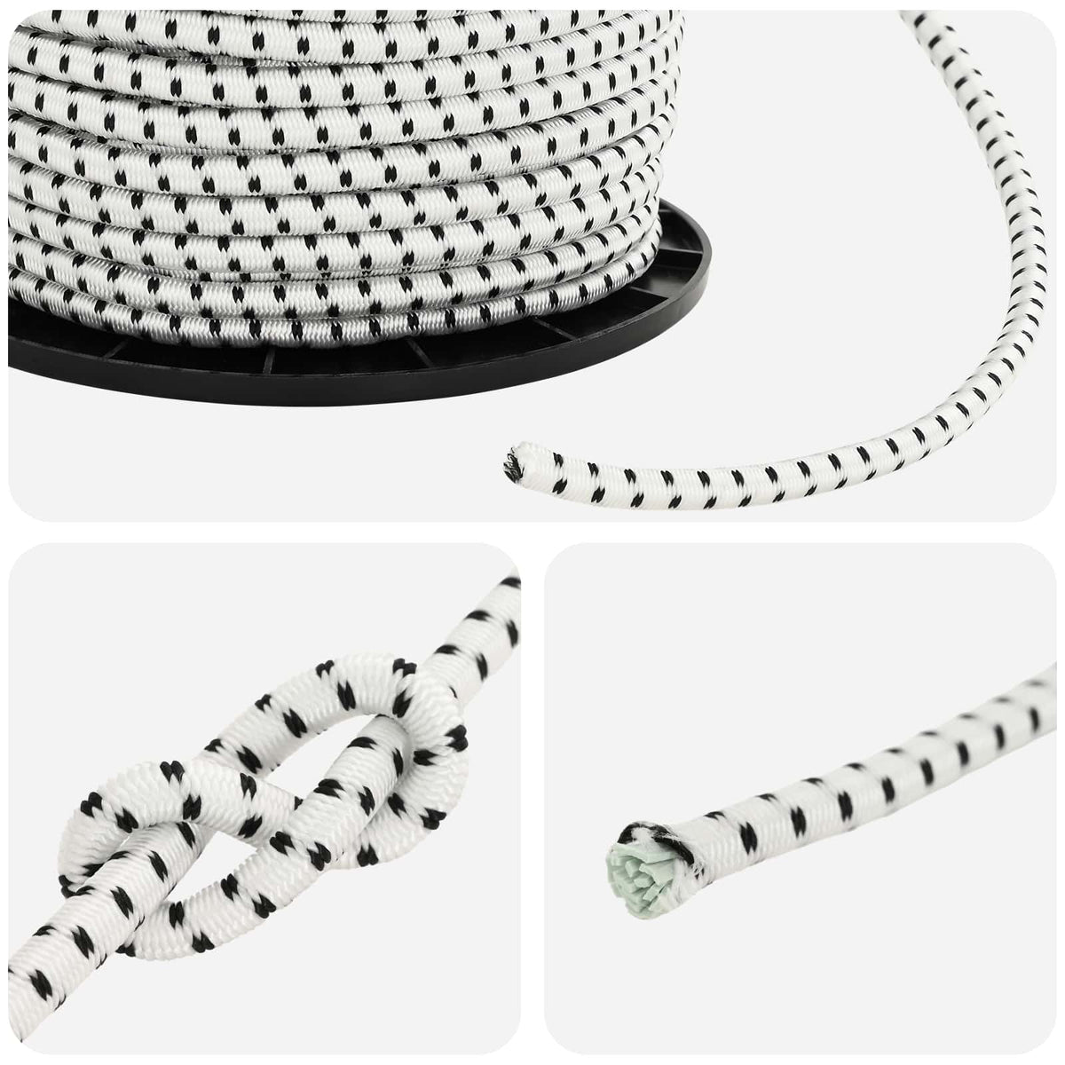 Bungee Koorden 6 mm Zwart en Wit PP en rubber