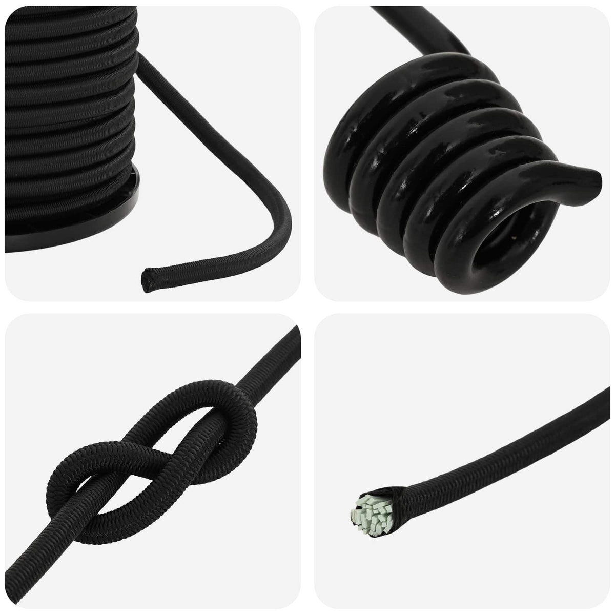 Bungee Koorden met Haken 4 mm Zwart PP en rubber