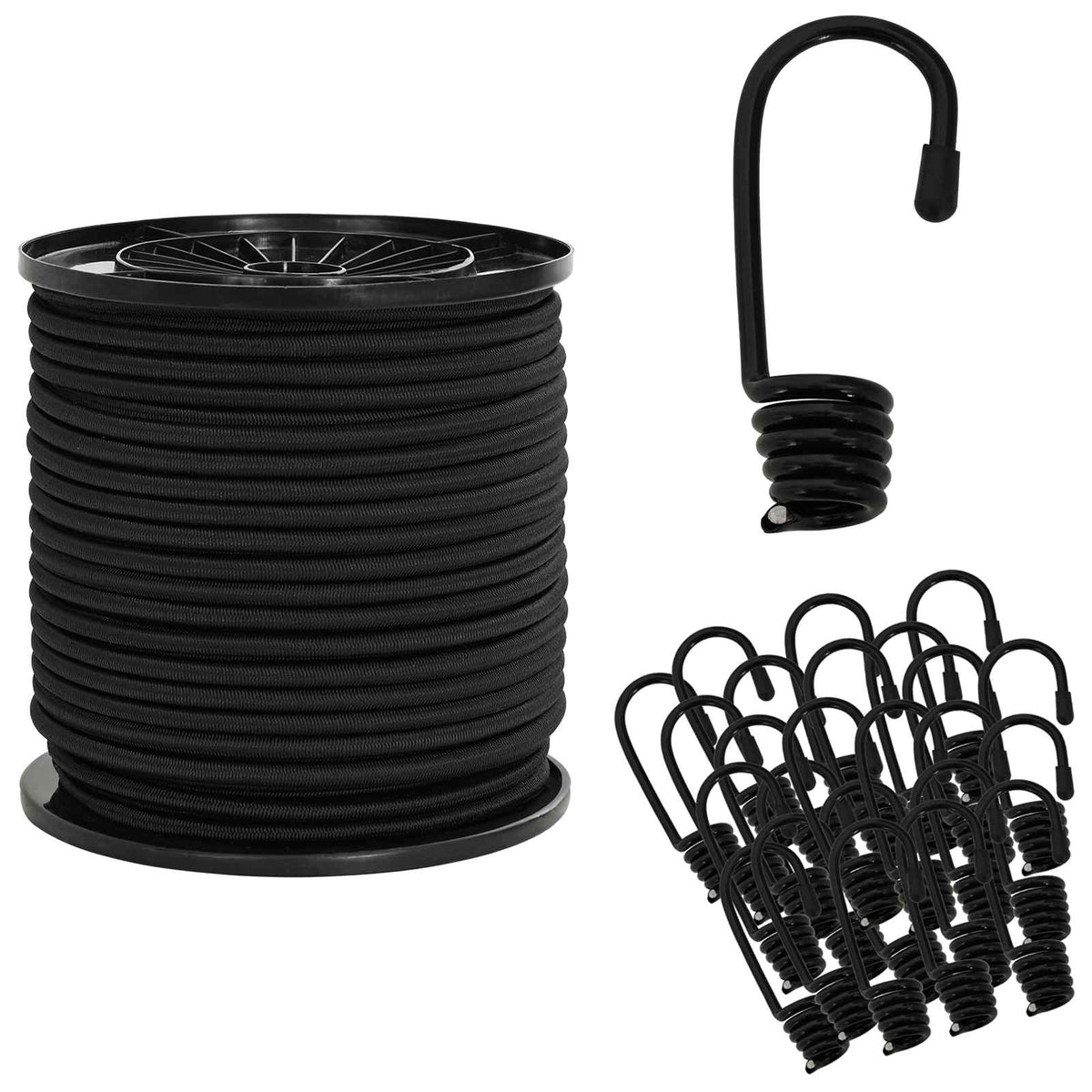 Bungee Koorden met Haken 4 mm Zwart PP en rubber