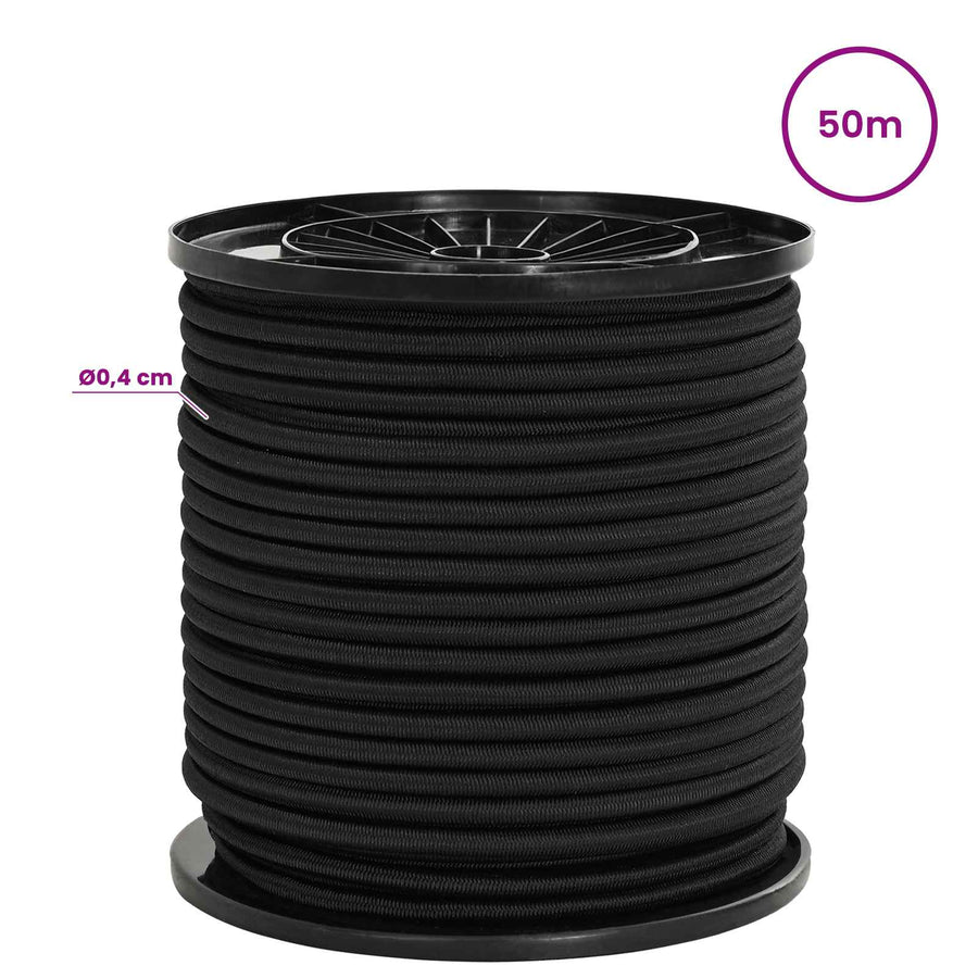 Bungee Koorden met Haken 4 mm Zwart PP en rubber