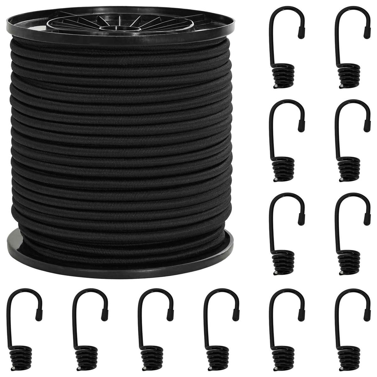 Bungee Koorden met Haken 6 mm Zwart PP en rubber